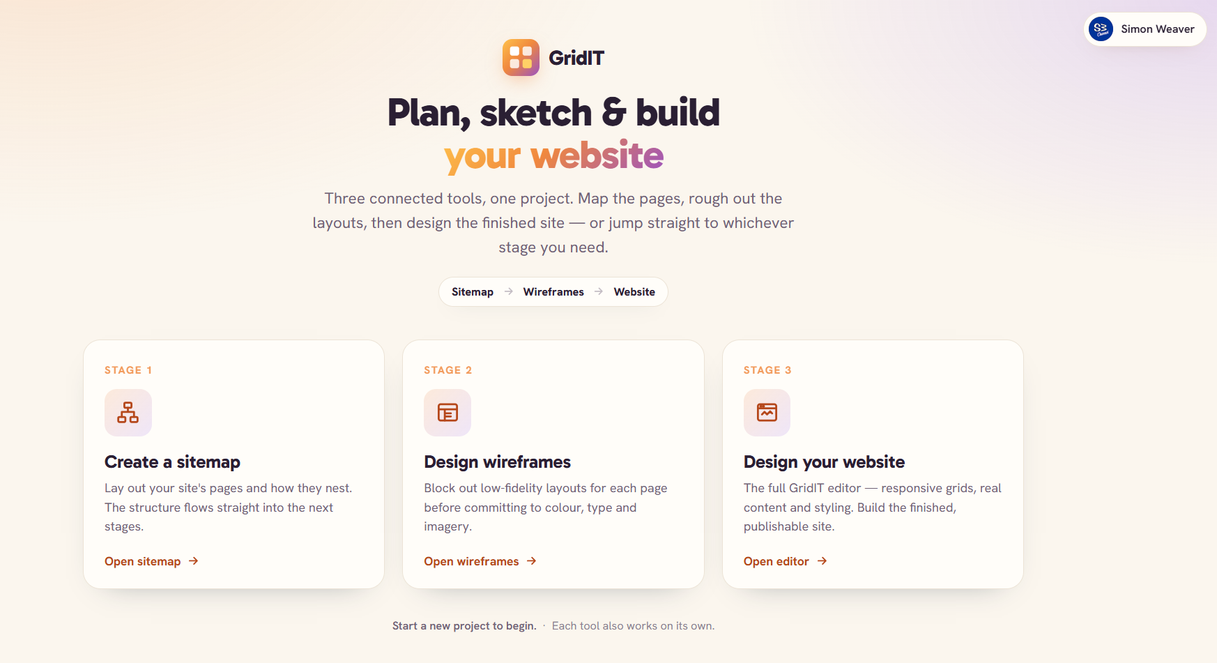 The GridIT app — plan, sketch and build your website